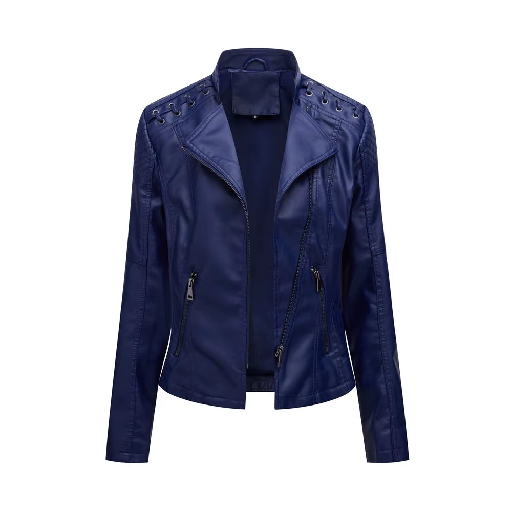 New Spring Autumn Women Faux Leather Jacket Pu Motorcycle Biker Purple Coat Slim Zipper Motorcycles Locomotive Outerwear 4XL
